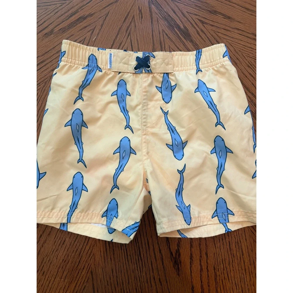 RuggedButts Boys Yellow Shark Jawsome Swim Trunks‎ UPF 50+